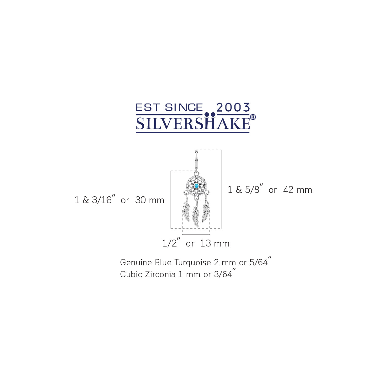 Silvershake Genuine Blue Turquoise and Cubic Zirconia White Gold Plated 925 Sterling Silver Dream Catcher Flower Feather Bohemian Inspired Dangle in C Hoop Stud Post Earrings - Silvershake-store