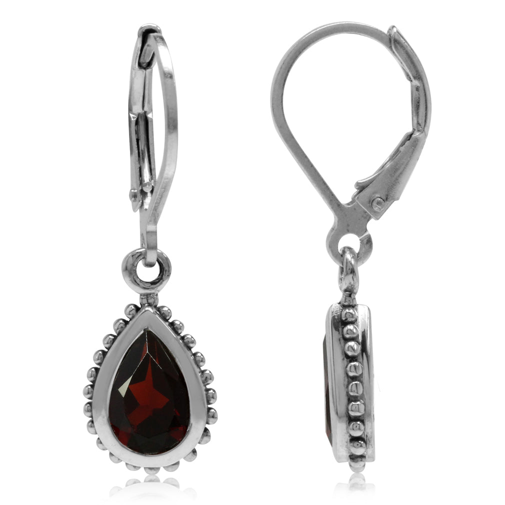1.94ct. Natural Garnet 925 Sterling Silver Teardrop Dangle Leverback Earrings - Silvershake-store