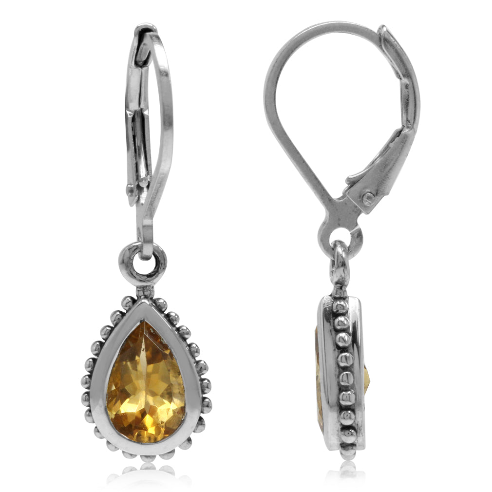 1.48ct. Natural Citrine 925 Sterling Silver Teardrop Dangle Leverback Earrings - Silvershake-store