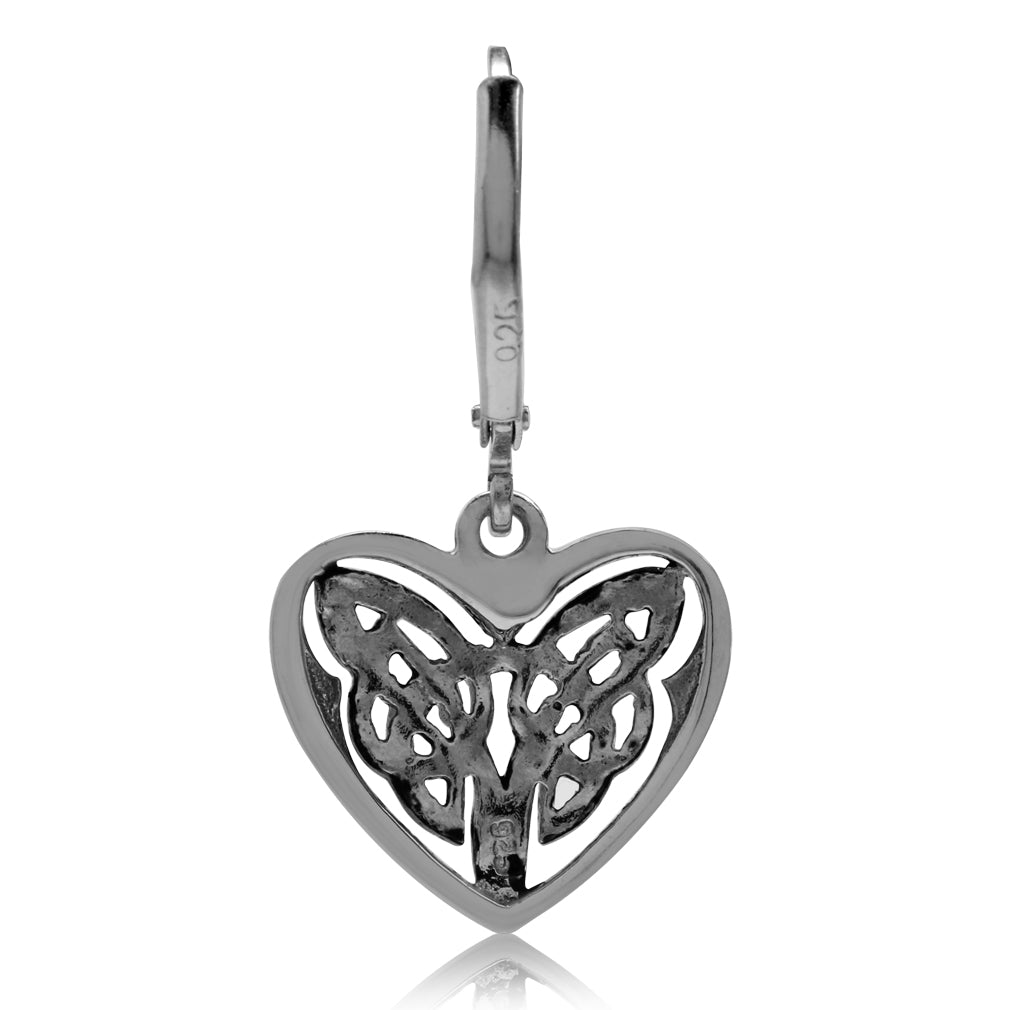 Silvershake 925 Sterling Silver Celtic Knot in Heart Leverback Dangle Earrings - Silvershake-store