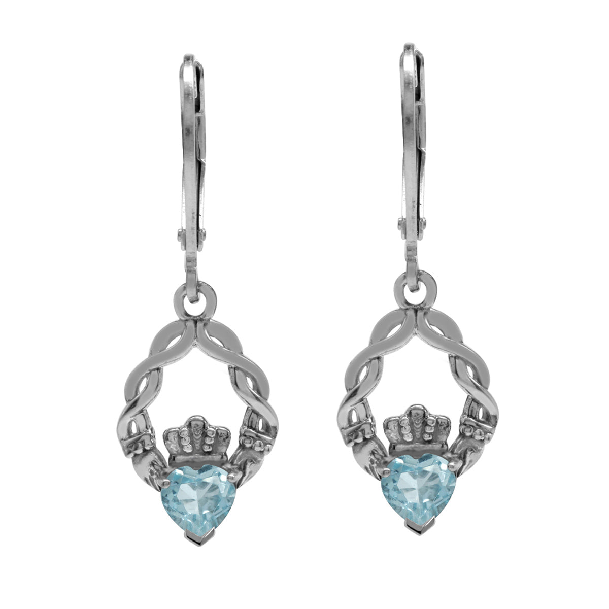Silvershake 1.1ct. Genuine Heart Shape Blue Topaz 925 Sterling Silver Claddagh Leverback Earrings - Silvershake-store