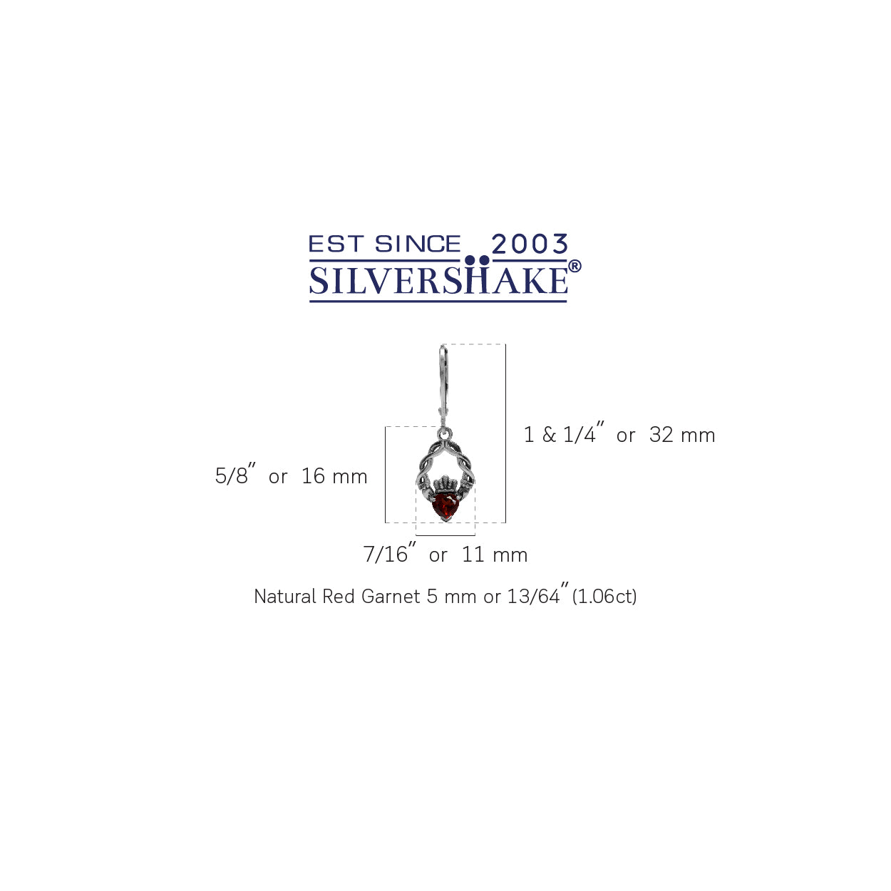Silvershake 1.06ct. Natural Heart Shape Garnet 925 Sterling Silver Claddagh Dangle Leverback Earrings - Silvershake-store
