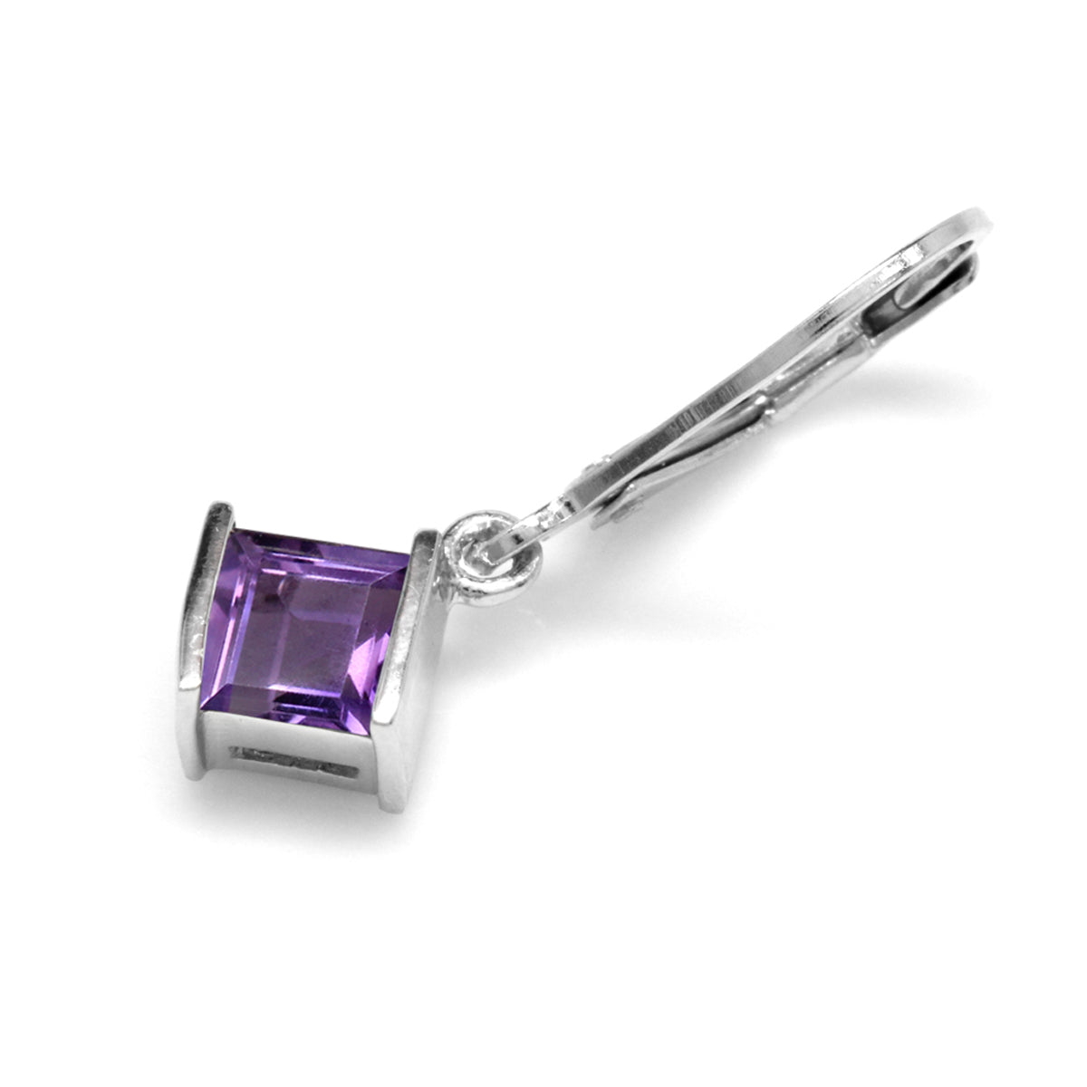 1.18ct. 5mm Natural Square Shape African Amethyst 925 Sterling Silver Leverback Dangle Earrings - Silvershake-store