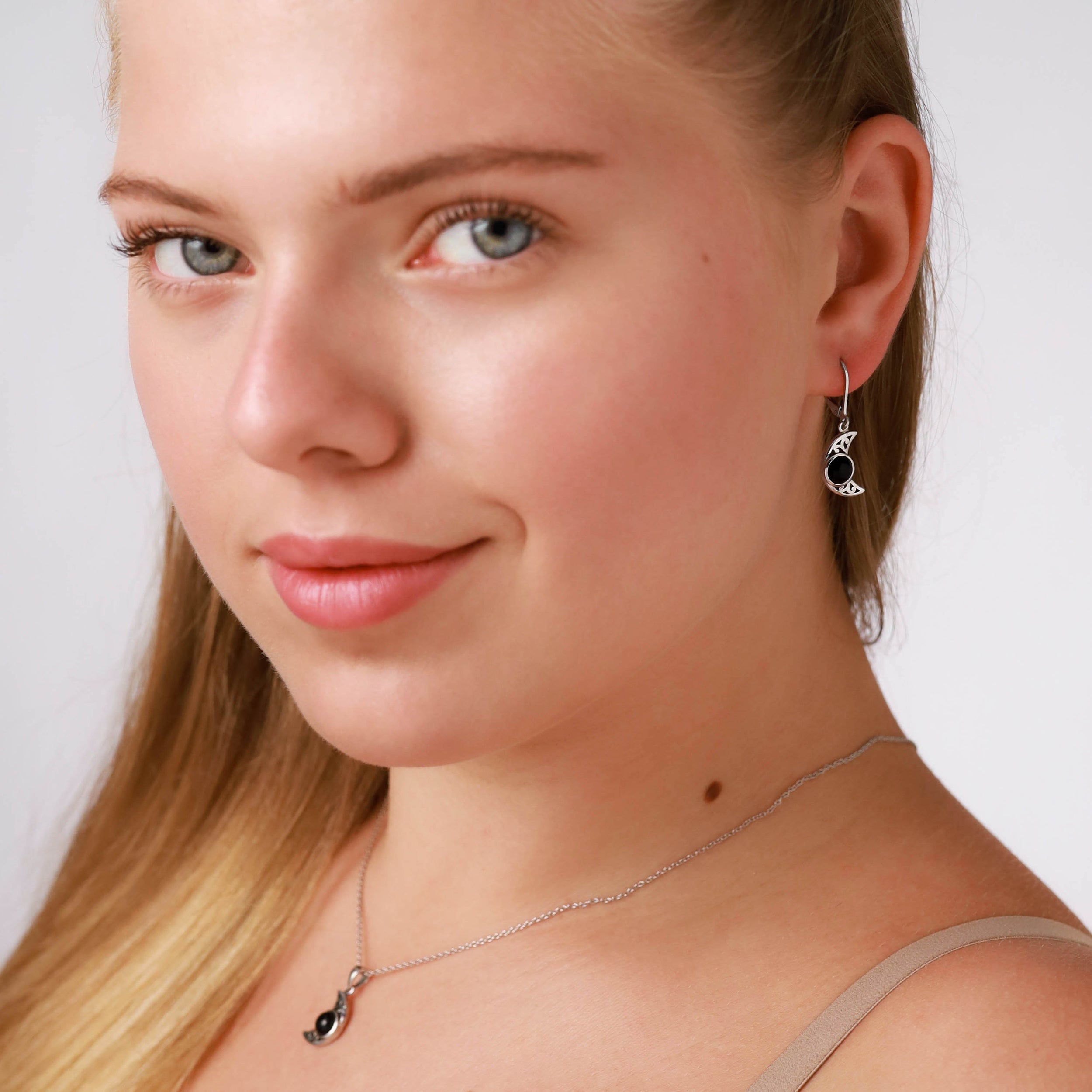 Silvershake Natural Moonstone 925 Sterling Silver Filigree Crescent Moon Leverback Dangle Earrings - Silvershake-store