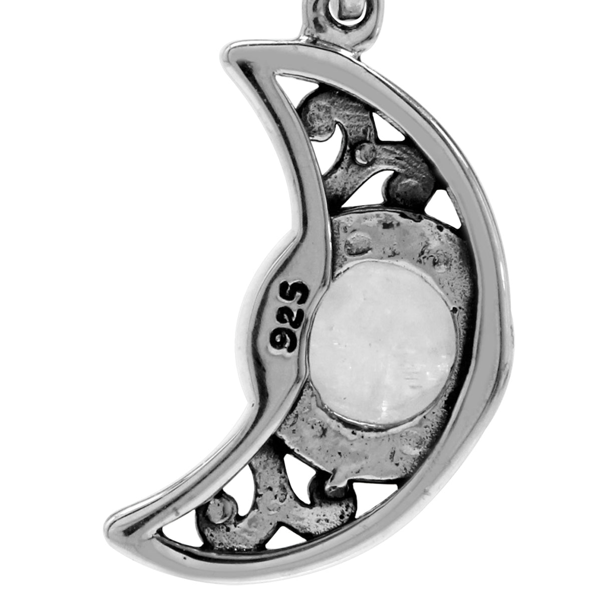 Silvershake Natural Moonstone 925 Sterling Silver Filigree Crescent Moon Leverback Dangle Earrings - Silvershake-store