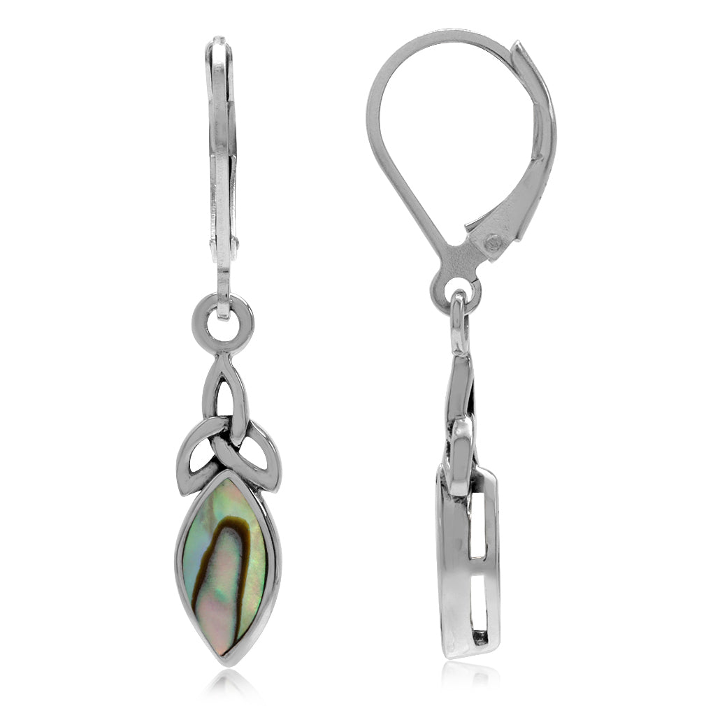 Silvershake Abalone Paua Shell Inlay 925 Sterling Silver Triquetra Celtic Knot Leverback Dangle Earrings - Silvershake-store