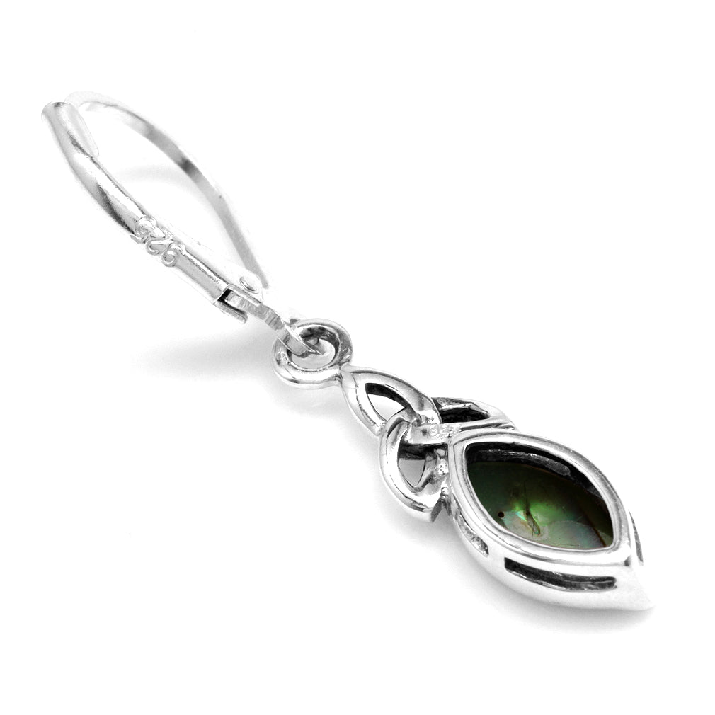 Silvershake Abalone Paua Shell Inlay 925 Sterling Silver Triquetra Celtic Knot Leverback Dangle Earrings - Silvershake-store