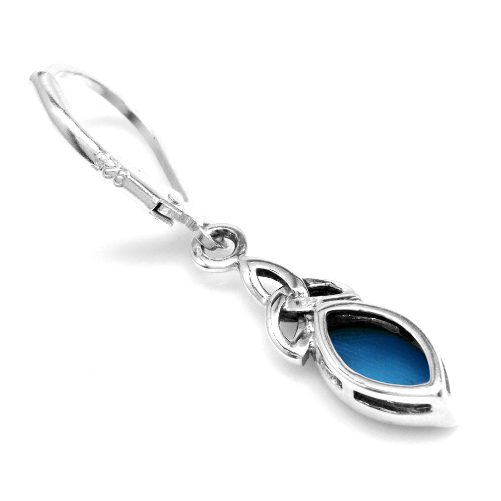 Silvershake Created Blue Turquoise Inlay 925 Sterling Silver Triquetra Celtic Knot Leverback Dangle Earrings - Silvershake-store