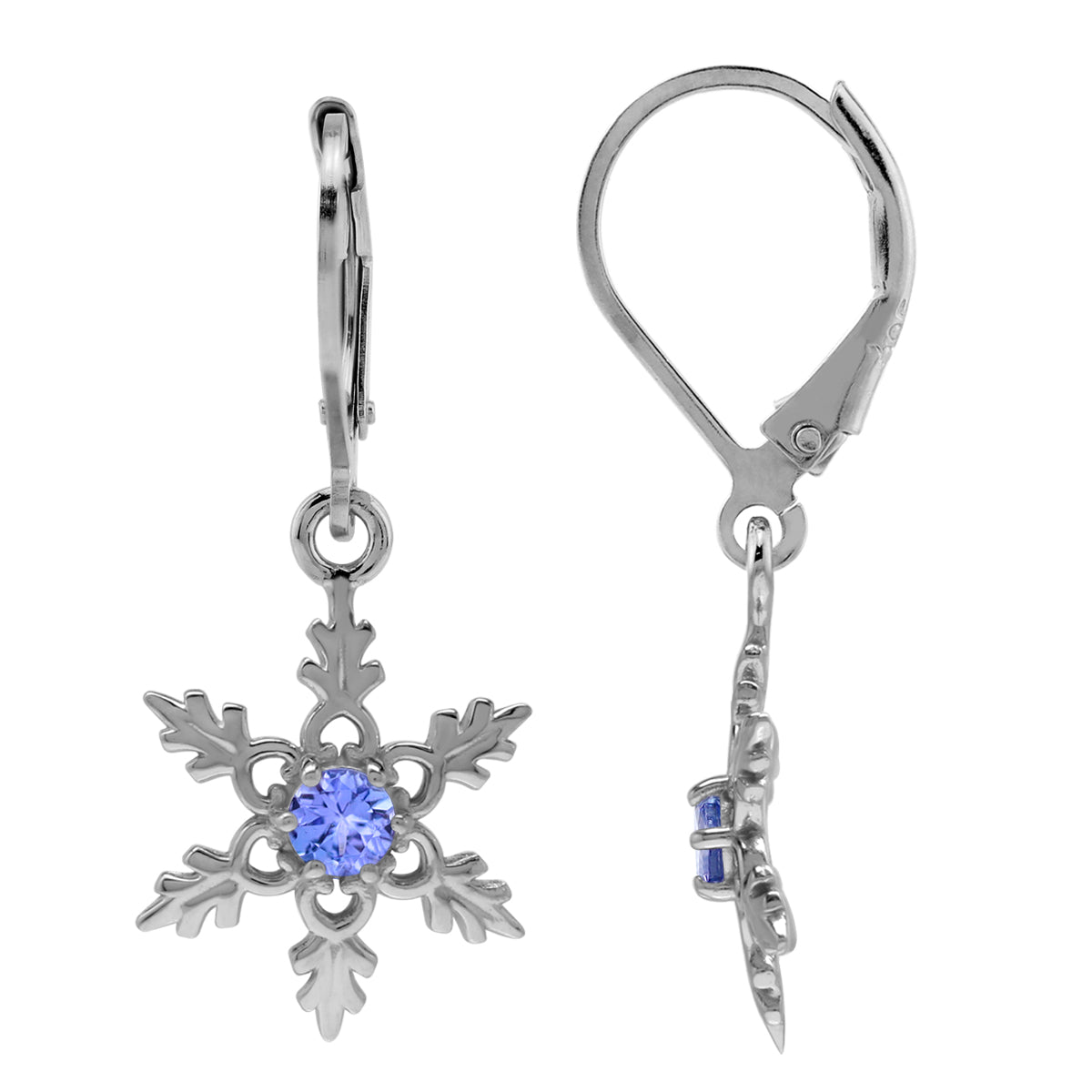 Silvershake Genuine Tanzanite 925 Sterling Silver Snowflake Leverback Dangle Earrings - Silvershake-store