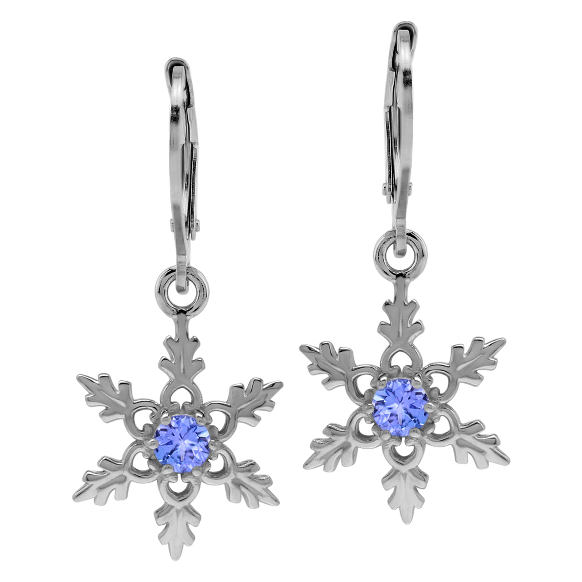 Silvershake Genuine Tanzanite 925 Sterling Silver Snowflake Leverback Dangle Earrings - Silvershake-store