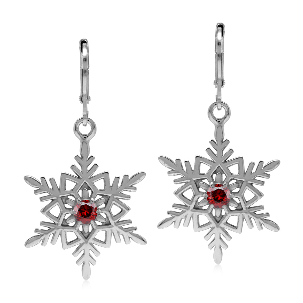 Silvershake Created Red Garnet 925 Sterling Silver Snowflake Leverback Dangle Earrings Jewelry for Christmas - Silvershake-store