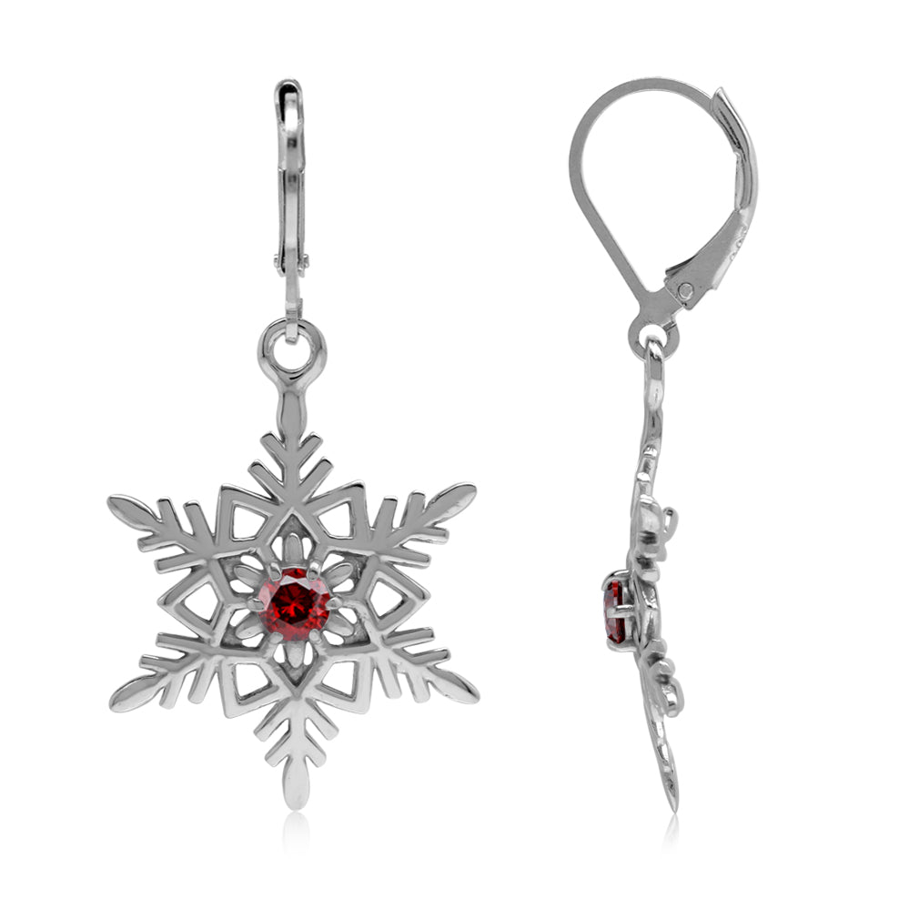 Silvershake Created Red Garnet 925 Sterling Silver Snowflake Leverback Dangle Earrings Jewelry for Christmas - Silvershake-store
