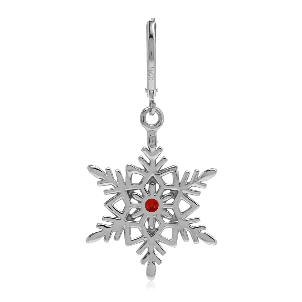 Silvershake Created Red Garnet 925 Sterling Silver Snowflake Leverback Dangle Earrings Jewelry for Christmas - Silvershake-store