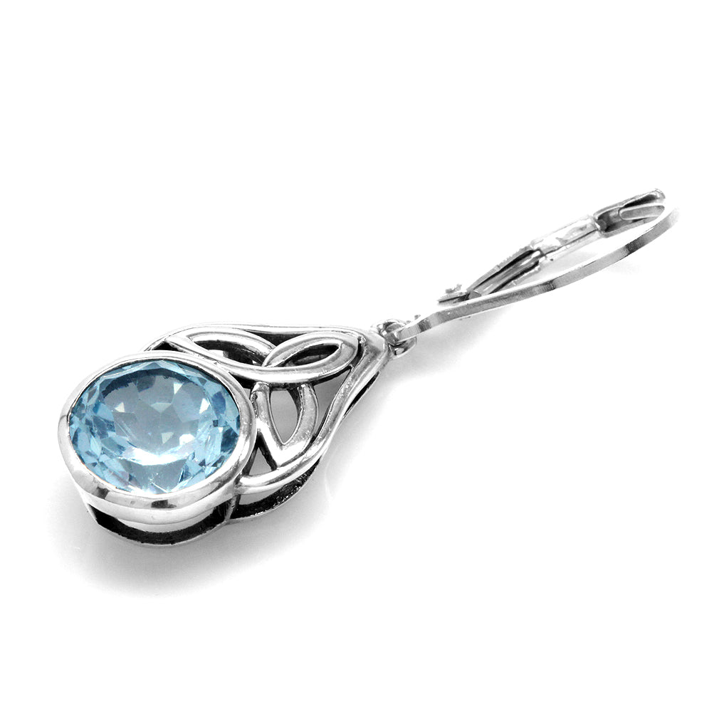 Silvershake 4.82ct. Genuine Blue Topaz 925 Sterling Silver Triquetra Celtic Knot Leverback Dangle Earrings - Silvershake-store