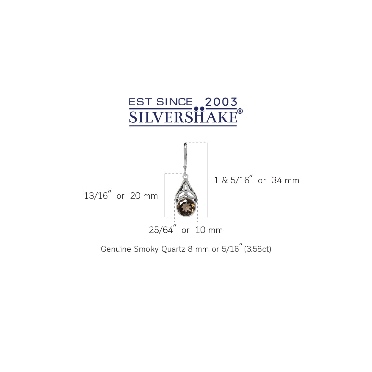 Silvershake 3.58ct. Natural Smoky Quartz 925 Sterling Silver Triquetra Celtic Knot Leverback Dangle Earrings - Silvershake-store