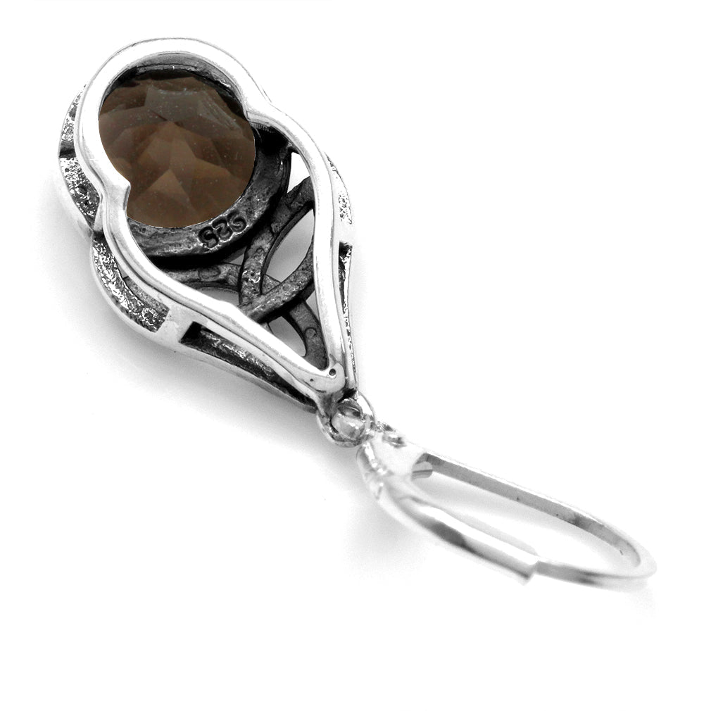 Silvershake 3.58ct. Natural Smoky Quartz 925 Sterling Silver Triquetra Celtic Knot Leverback Dangle Earrings - Silvershake-store