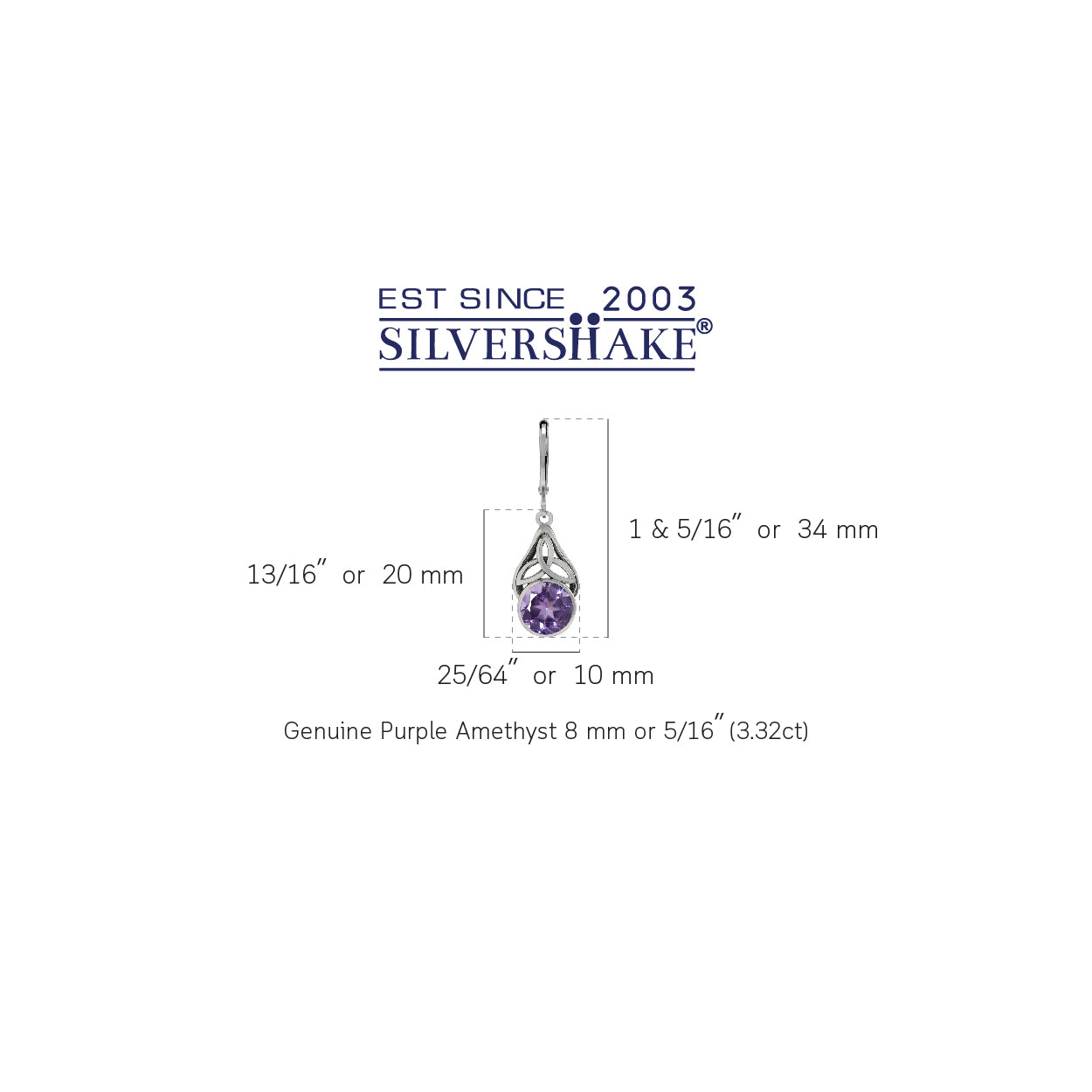 Silvershake 3.32ct. Natural Amethyst 925 Sterling Silver Triquetra Celtic Knot Leverback Dangle Earrings - Silvershake-store
