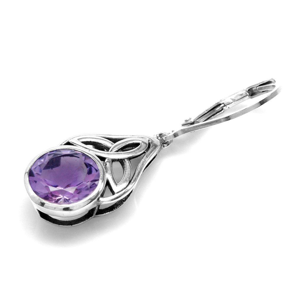 Silvershake 3.32ct. Natural Amethyst 925 Sterling Silver Triquetra Celtic Knot Leverback Dangle Earrings - Silvershake-store