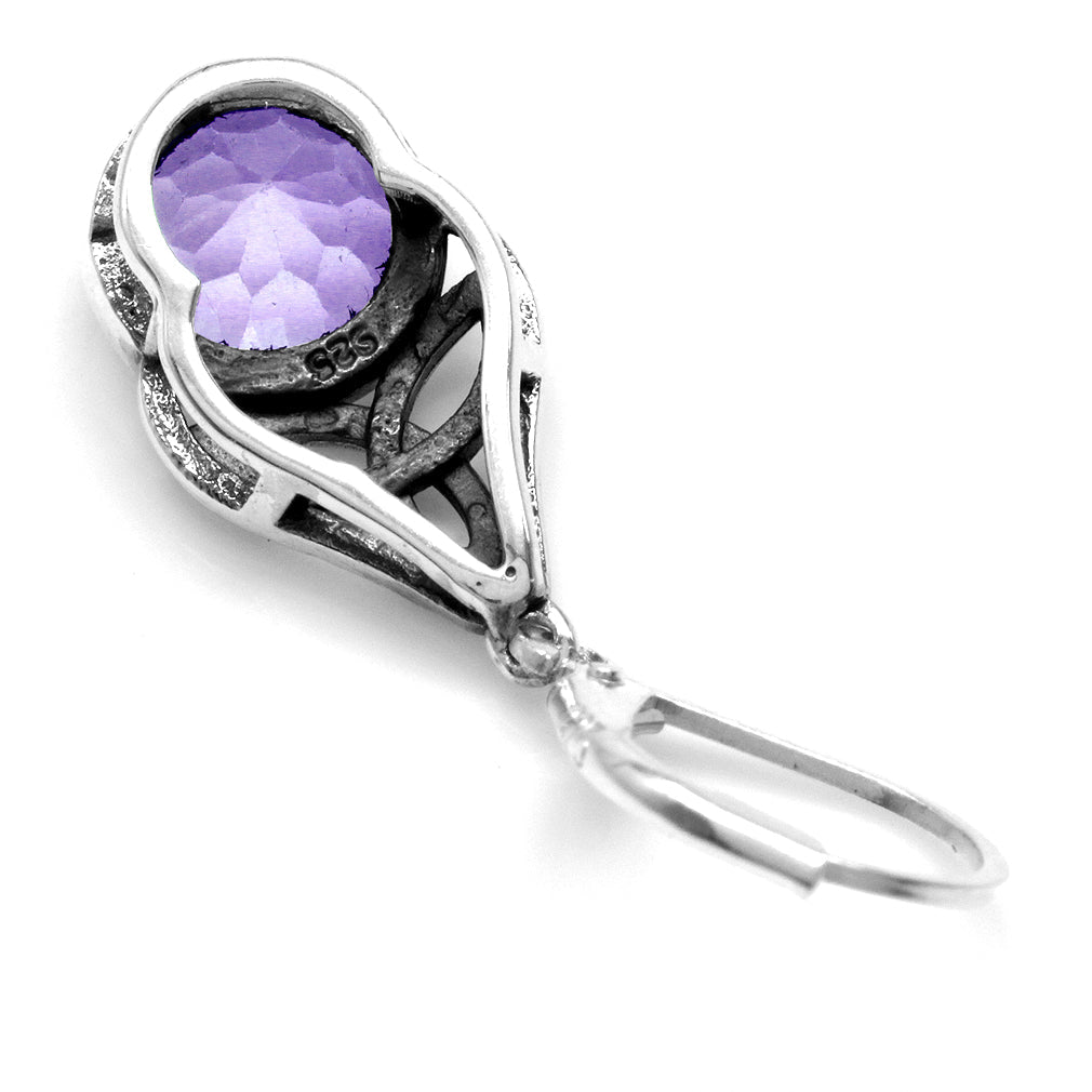 Silvershake 3.32ct. Natural Amethyst 925 Sterling Silver Triquetra Celtic Knot Leverback Dangle Earrings - Silvershake-store