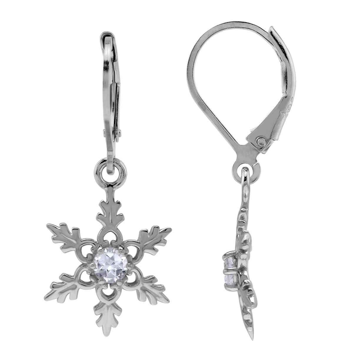 Silvershake Genuine White Topaz 925 Sterling Silver Snowflake Leverback Dangle Earrings - Silvershake-store