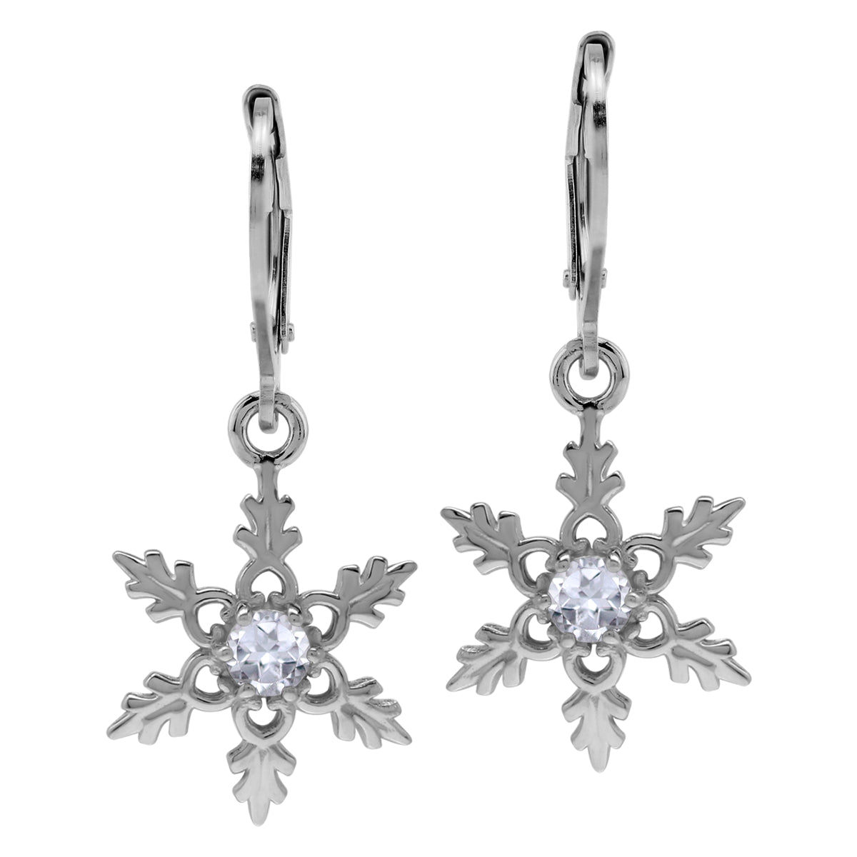 Silvershake Genuine White Topaz 925 Sterling Silver Snowflake Leverback Dangle Earrings - Silvershake-store