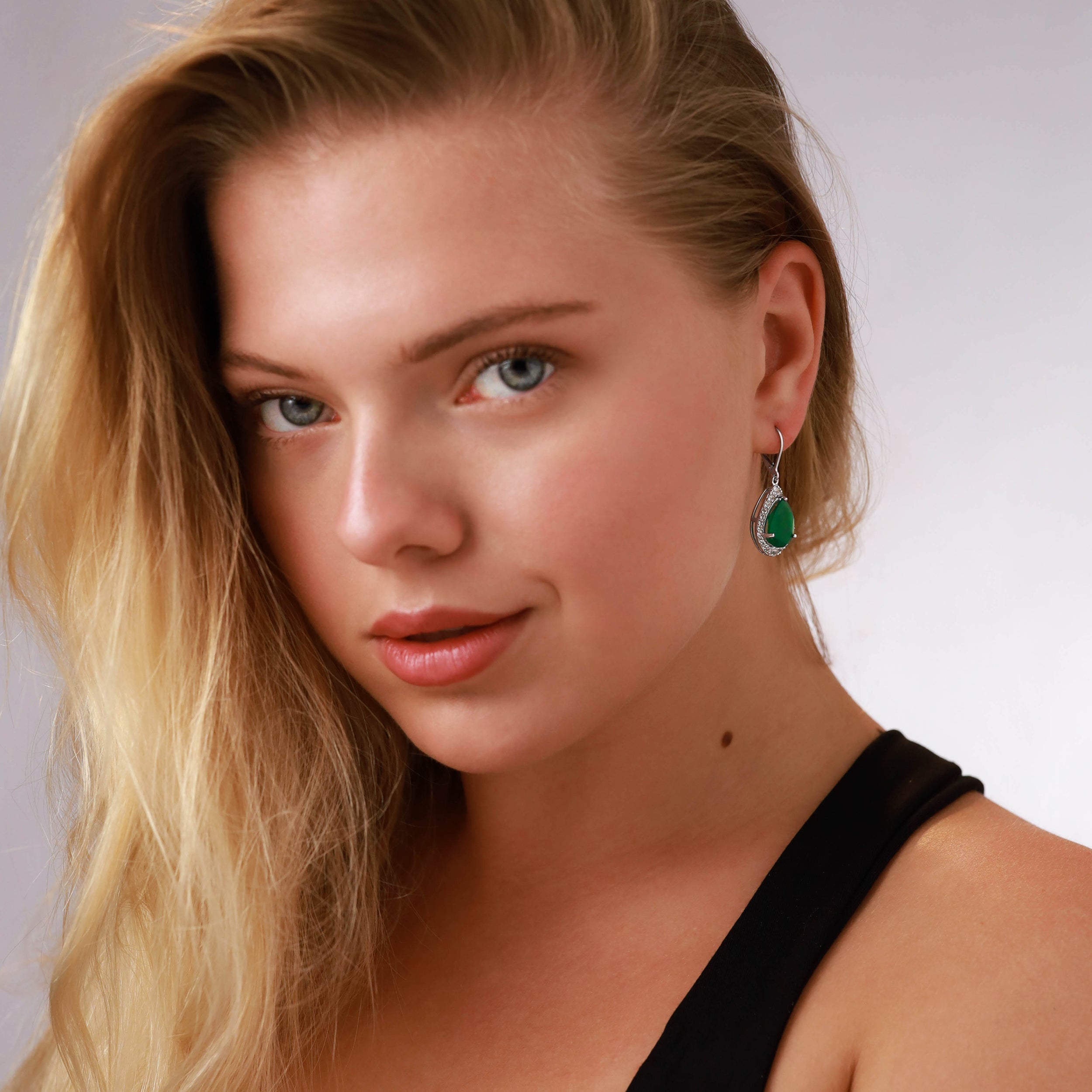 Silvershake Huge 9.18ct. Emerald Green Agate and White Topaz Gold Plated 925 Sterling Silver Leverback Earrings - Silvershake-store