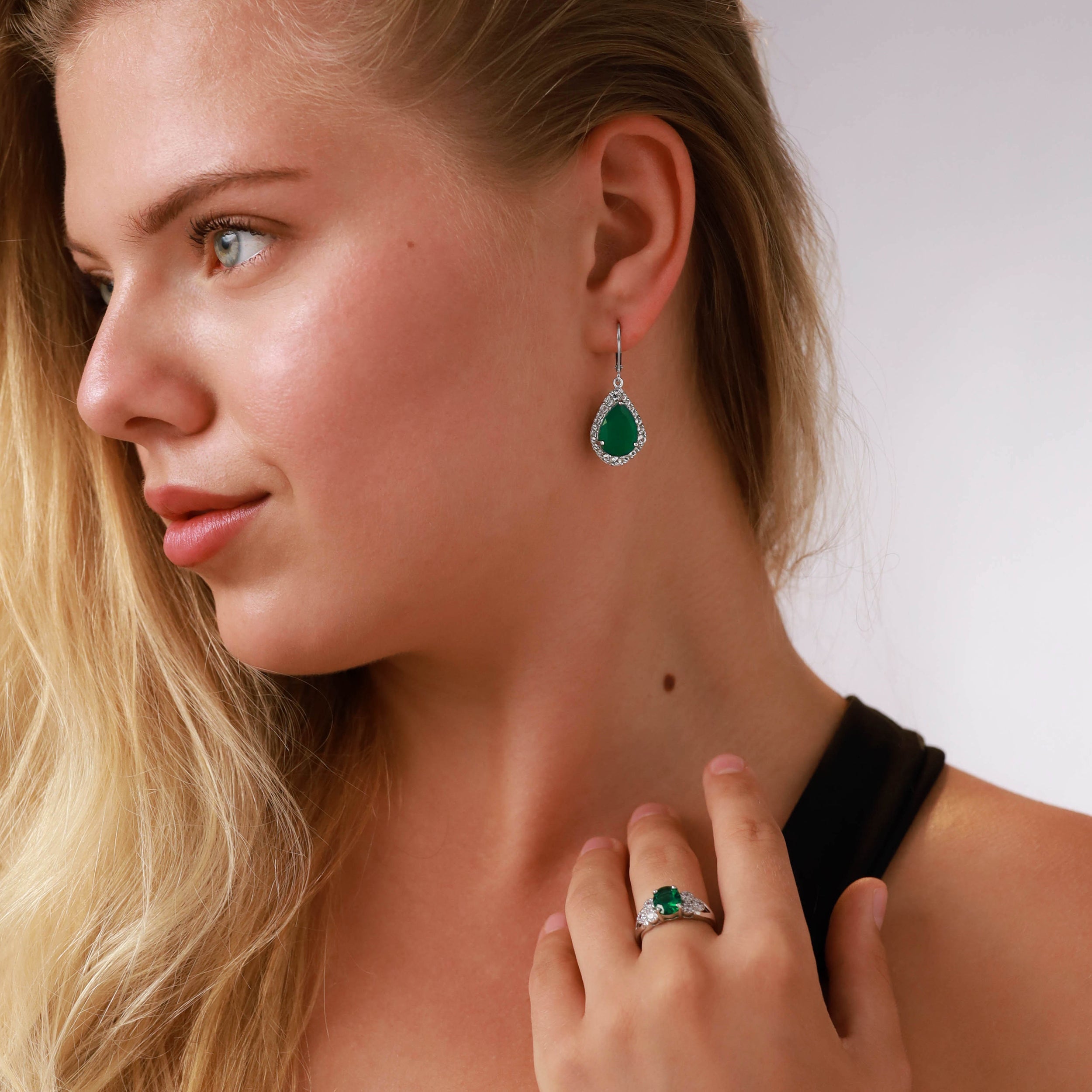 Silvershake Huge 9.18ct. Emerald Green Agate and White Topaz Gold Plated 925 Sterling Silver Leverback Earrings - Silvershake-store