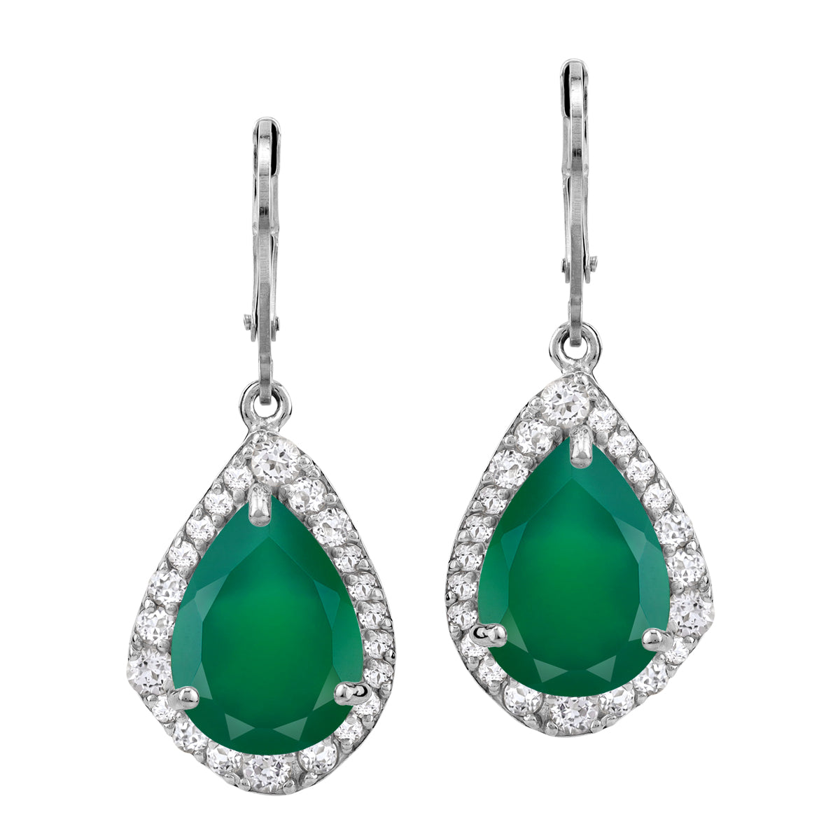 Silvershake Huge 9.18ct. Emerald Green Agate and White Topaz Gold Plated 925 Sterling Silver Leverback Earrings - Silvershake-store