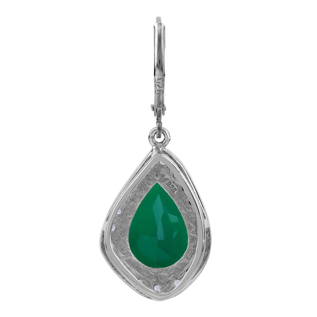 Silvershake Huge 9.18ct. Emerald Green Agate and White Topaz Gold Plated 925 Sterling Silver Leverback Earrings - Silvershake-store