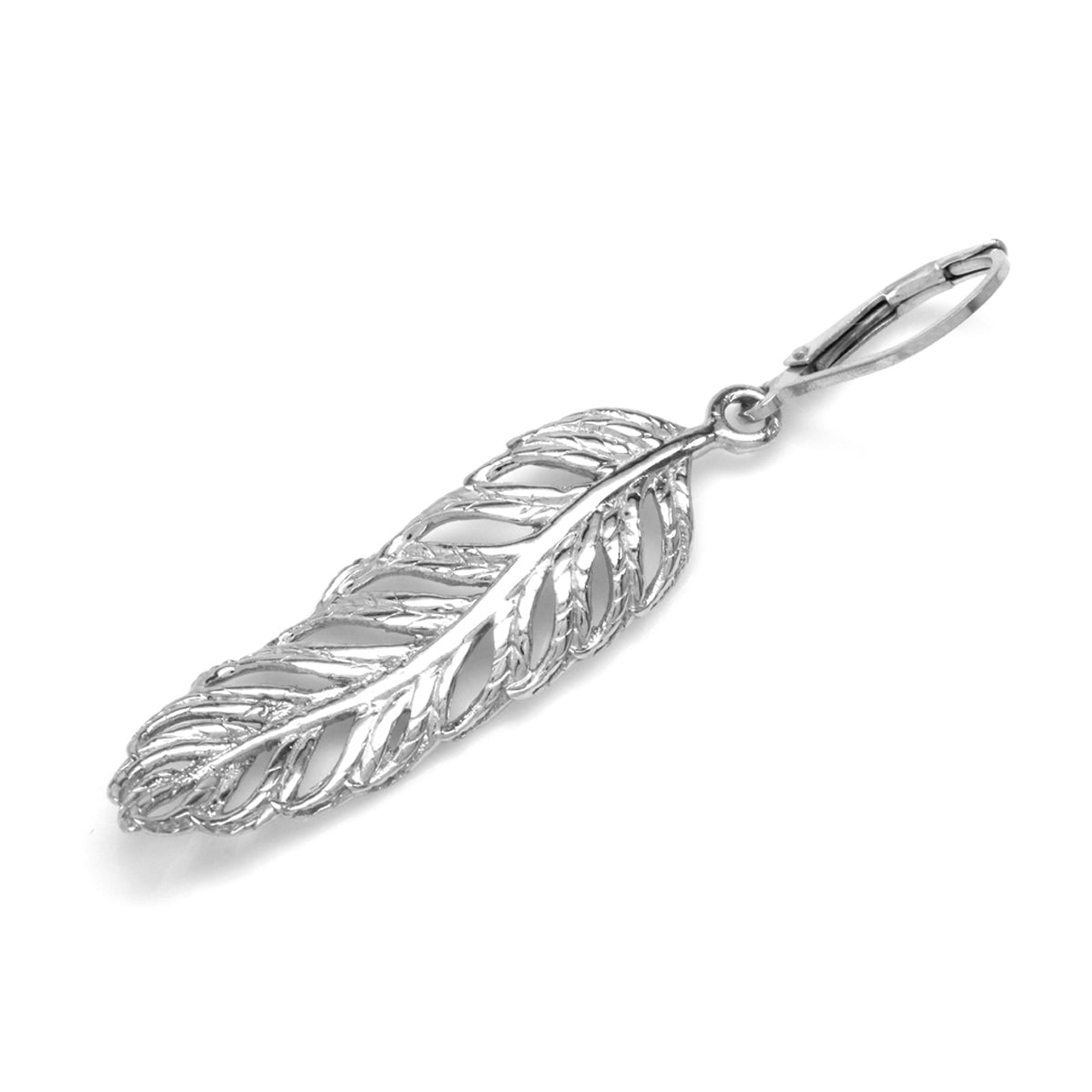 Silvershake White Gold Plated 925 Sterling Silver Feather Leverback Dangle Earrings - Silvershake-store