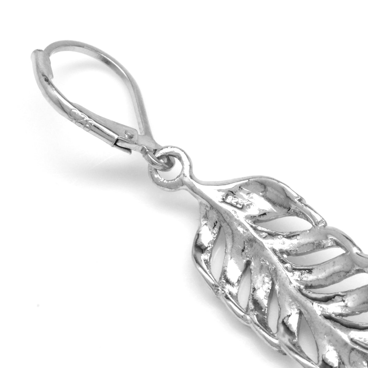 Silvershake White Gold Plated 925 Sterling Silver Feather Leverback Dangle Earrings - Silvershake-store
