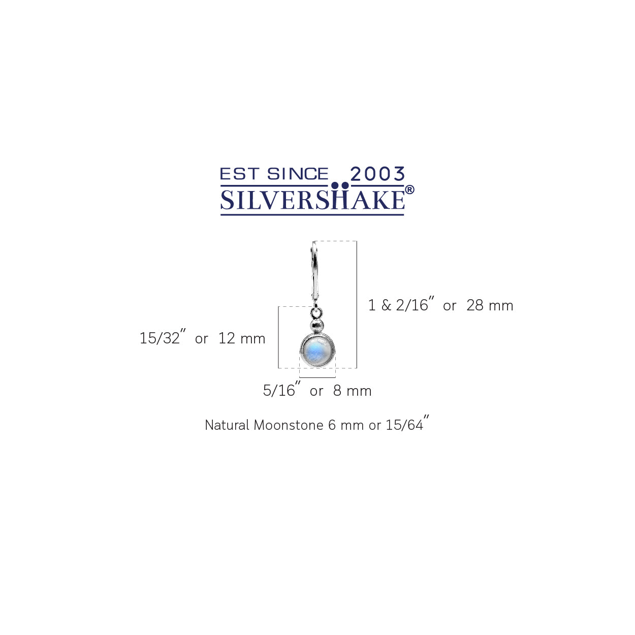 6MM Natural Round Shape Moonstone White Gold Plated 925 Sterling Silver Casual Leverback Dangle Earrings - Silvershake-store