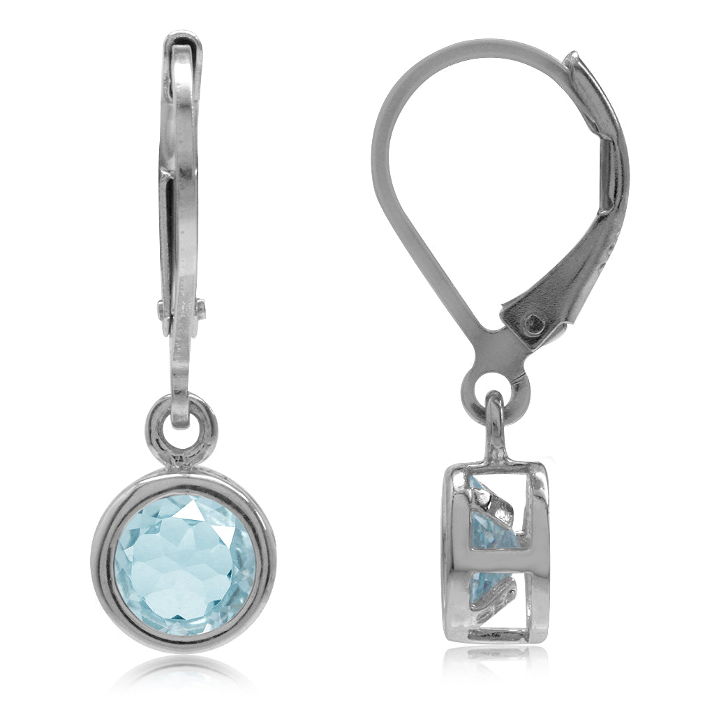 1.98ct. 6mm Genuine Round Blue Topaz White Gold Plated 925 Sterling Silver Bezel Set Leverback Dangle Earrings - Silvershake-store