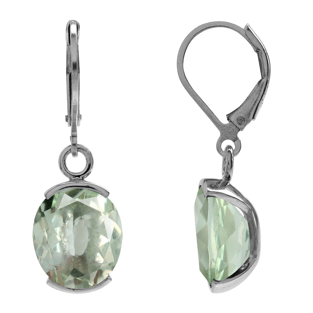 7.66ct. 12x10mm Natural Oval Shape Green Amethyst 925 Sterling Silver Leverback Dangle Earrings - Silvershake-store