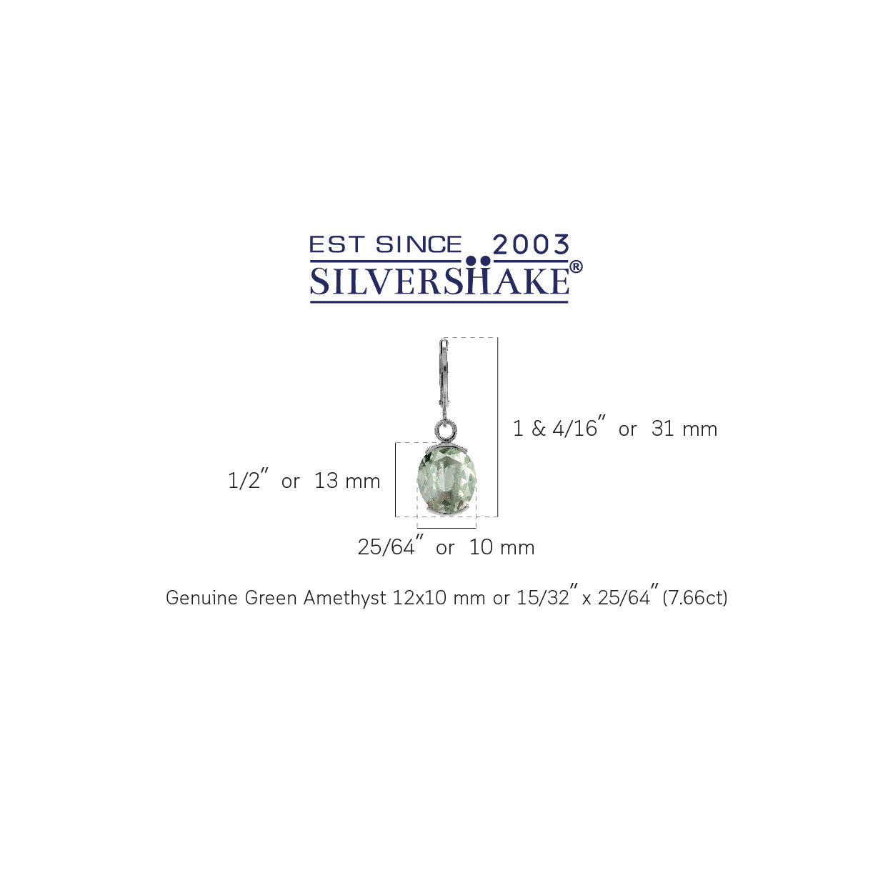 7.66ct. 12x10mm Natural Oval Shape Green Amethyst 925 Sterling Silver Leverback Dangle Earrings - Silvershake-store