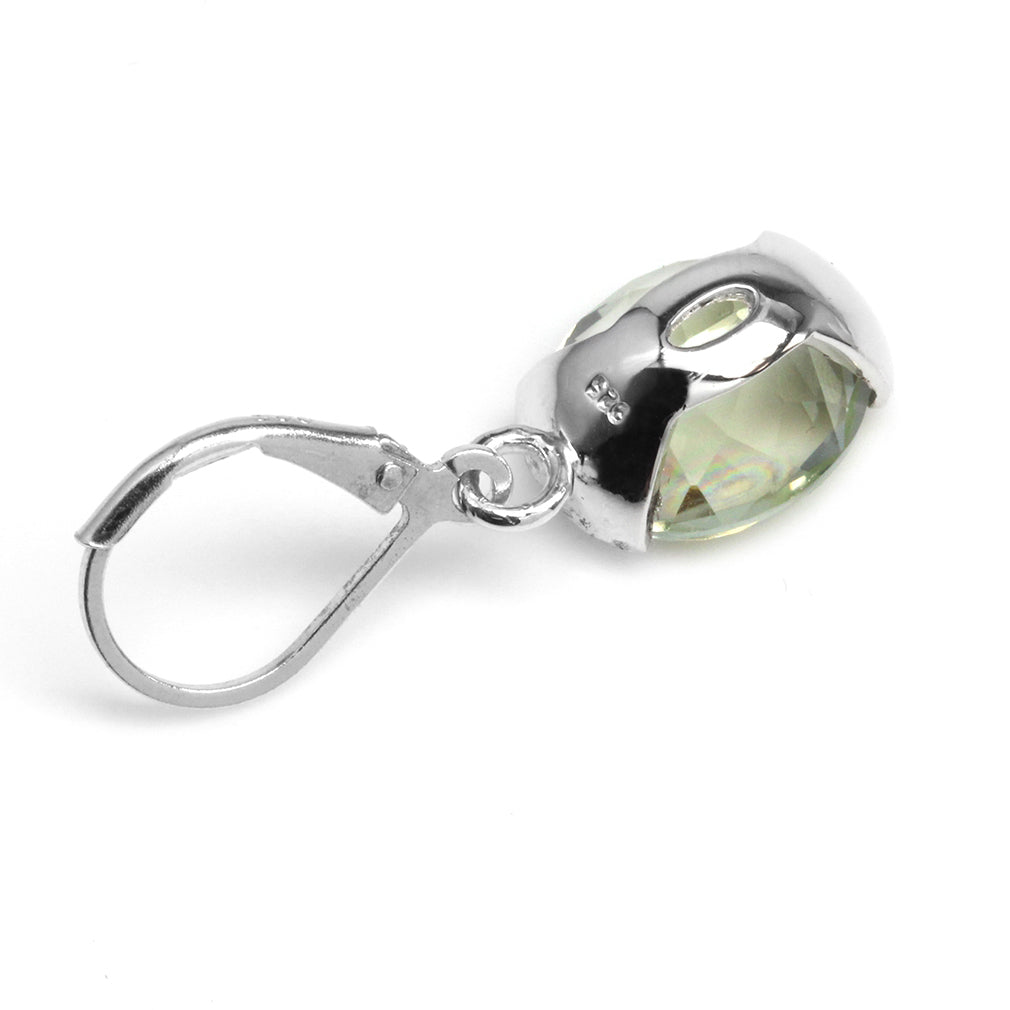 7.66ct. 12x10mm Natural Oval Shape Green Amethyst 925 Sterling Silver Leverback Dangle Earrings - Silvershake-store