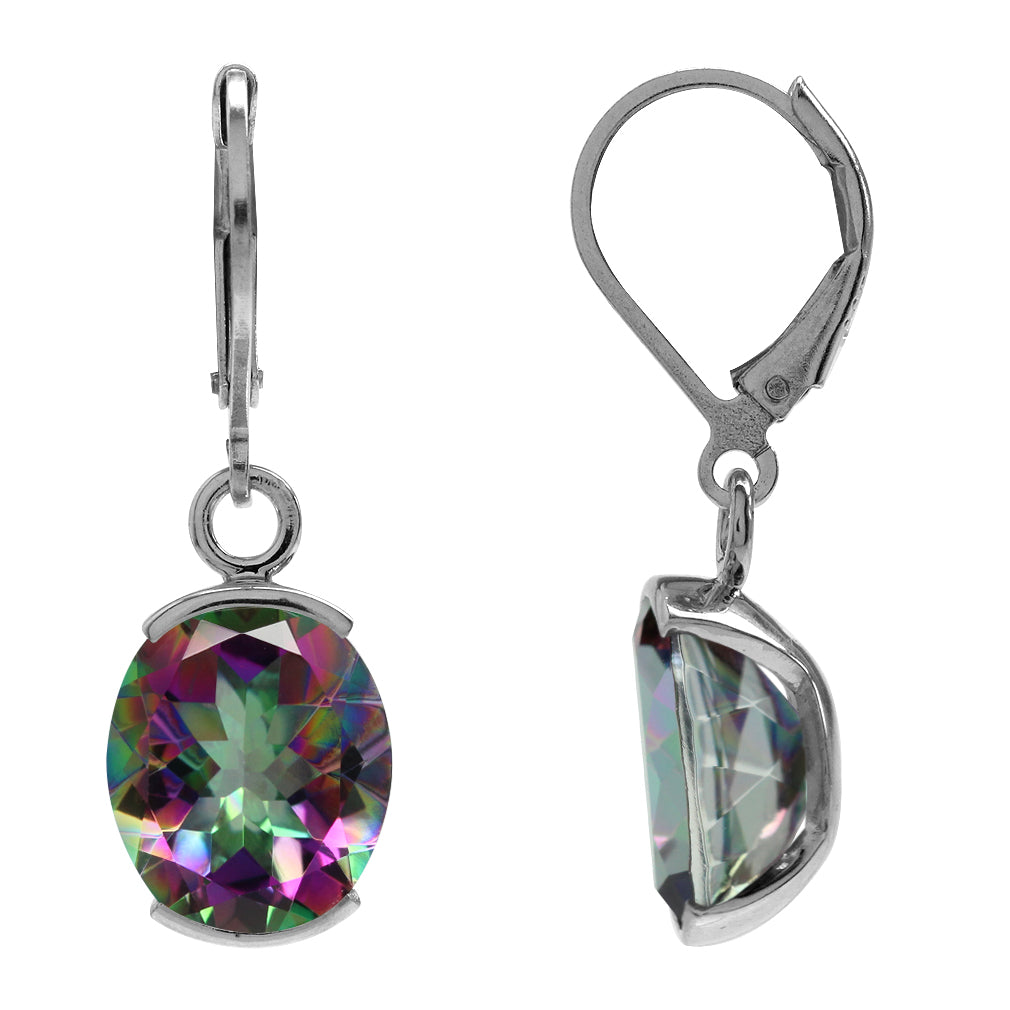 11.18ct. 12x10mm Oval Shape Mystic Fire Topaz 925 Sterling Silver Leverback Dangle Earrings - Silvershake-store