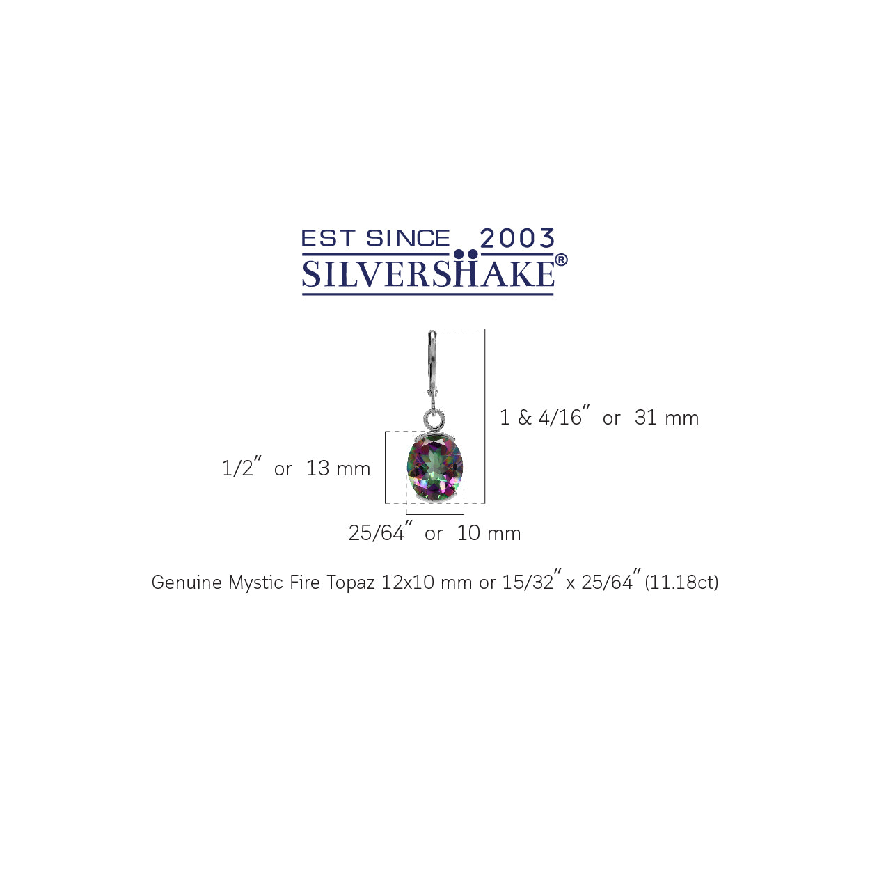 11.18ct. 12x10mm Oval Shape Mystic Fire Topaz 925 Sterling Silver Leverback Dangle Earrings - Silvershake-store
