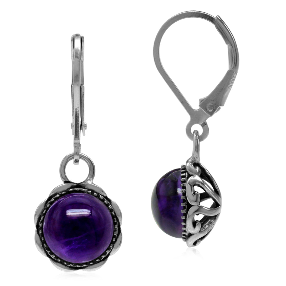 Genuine Purple Amethyst 925 Sterling Silver Filigree Leverback Dangle Earrings Jewelry for Women - Silvershake-store