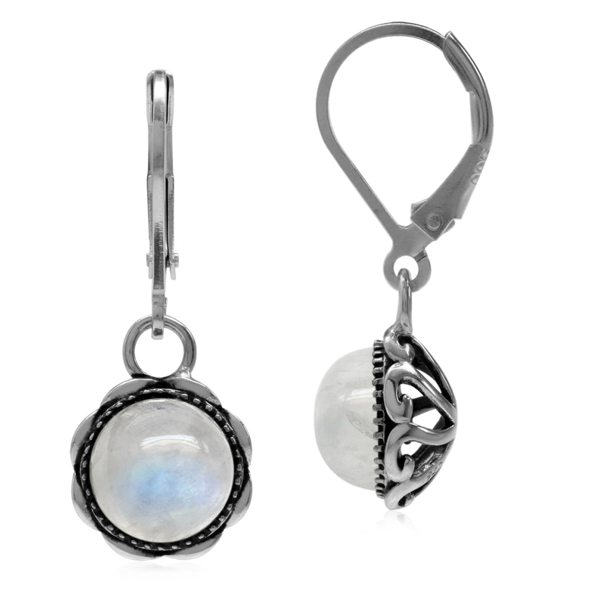 Natural Moonstone 925 Sterling Silver Filigree Leverback Dangle Earrings - Silvershake-store