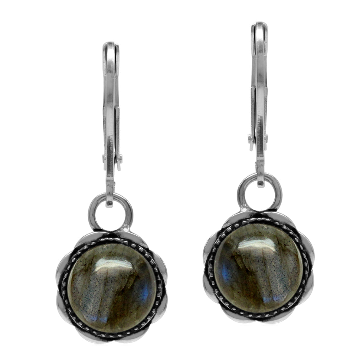Natural Labradorite 925 Sterling Silver Filigree Leverback Dangle Earrings - Silvershake-store