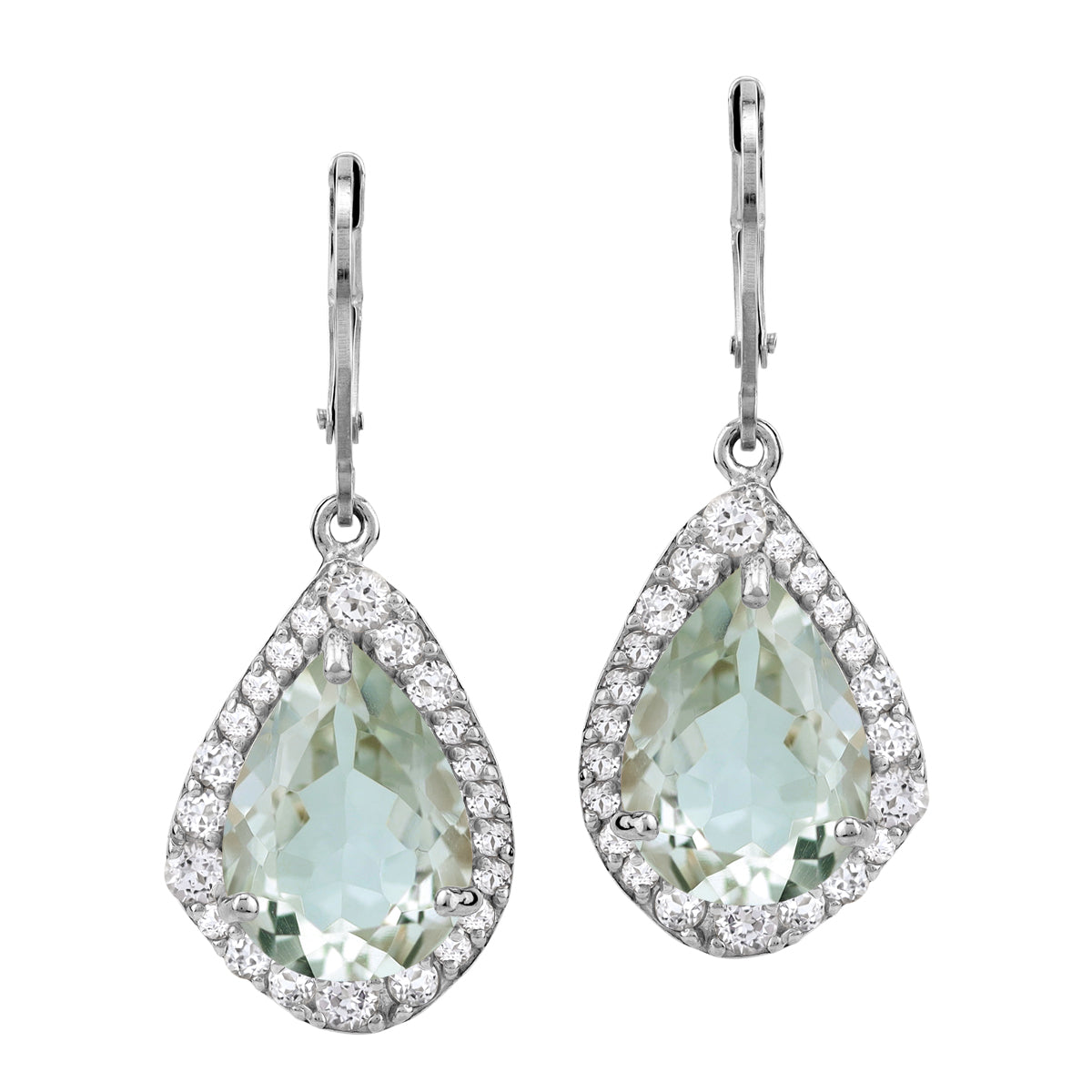 Silvershake Huge 9.3ct. Genuine Green Amethyst and White Topaz Gold Plated 925 Sterling Silver Leverback Earrings - Silvershake-store