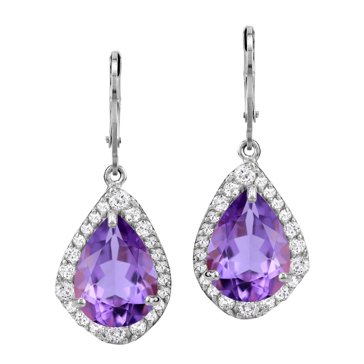Silvershake Huge 8.98ct. Natural Amethyst and White Topaz Gold Plated 925 Sterling Silver Leverback Earrings - Silvershake-store