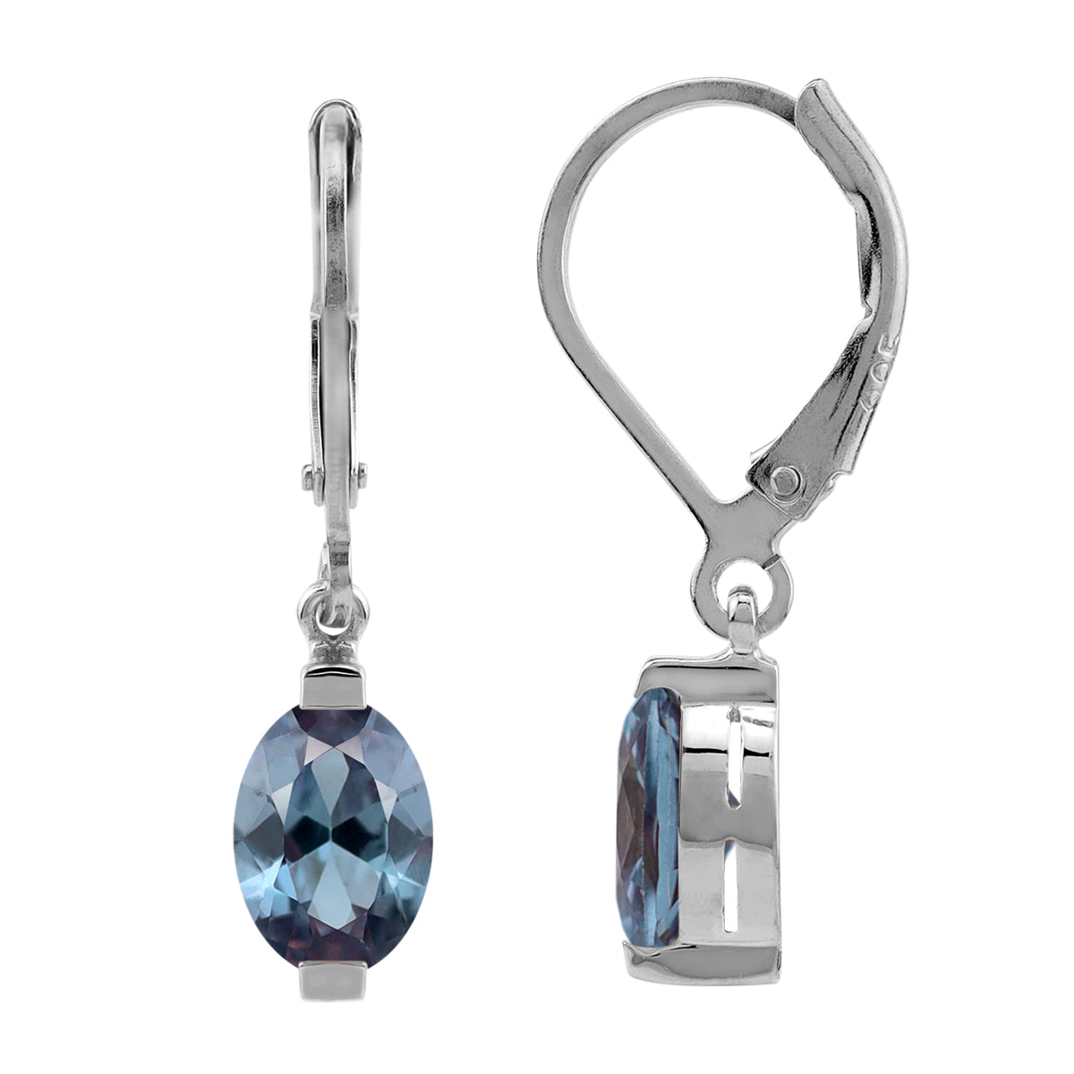7x5mm Petite Created Color Change Alexandrite 925 Sterling Silver Leverback Dangle Earrings - Silvershake-store