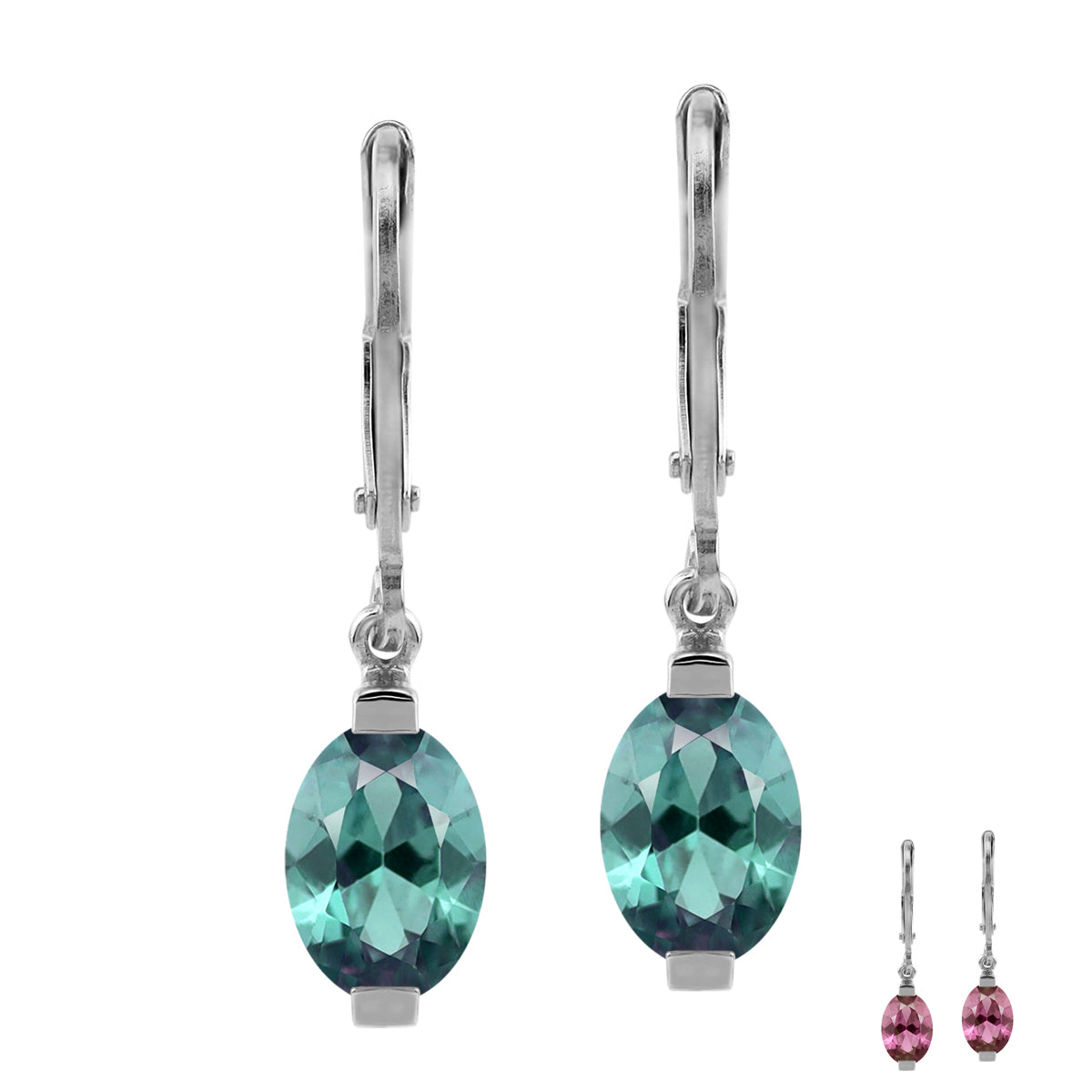 7x5mm Petite Created Color Change Alexandrite 925 Sterling Silver Leverback Dangle Earrings - Silvershake-store