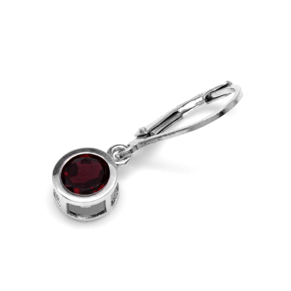 2.12ct. 6mm Natural Round Rhodolite Garnet 925 Sterling Silver Bezel Set Leverback Dangle Earrings - Silvershake-store
