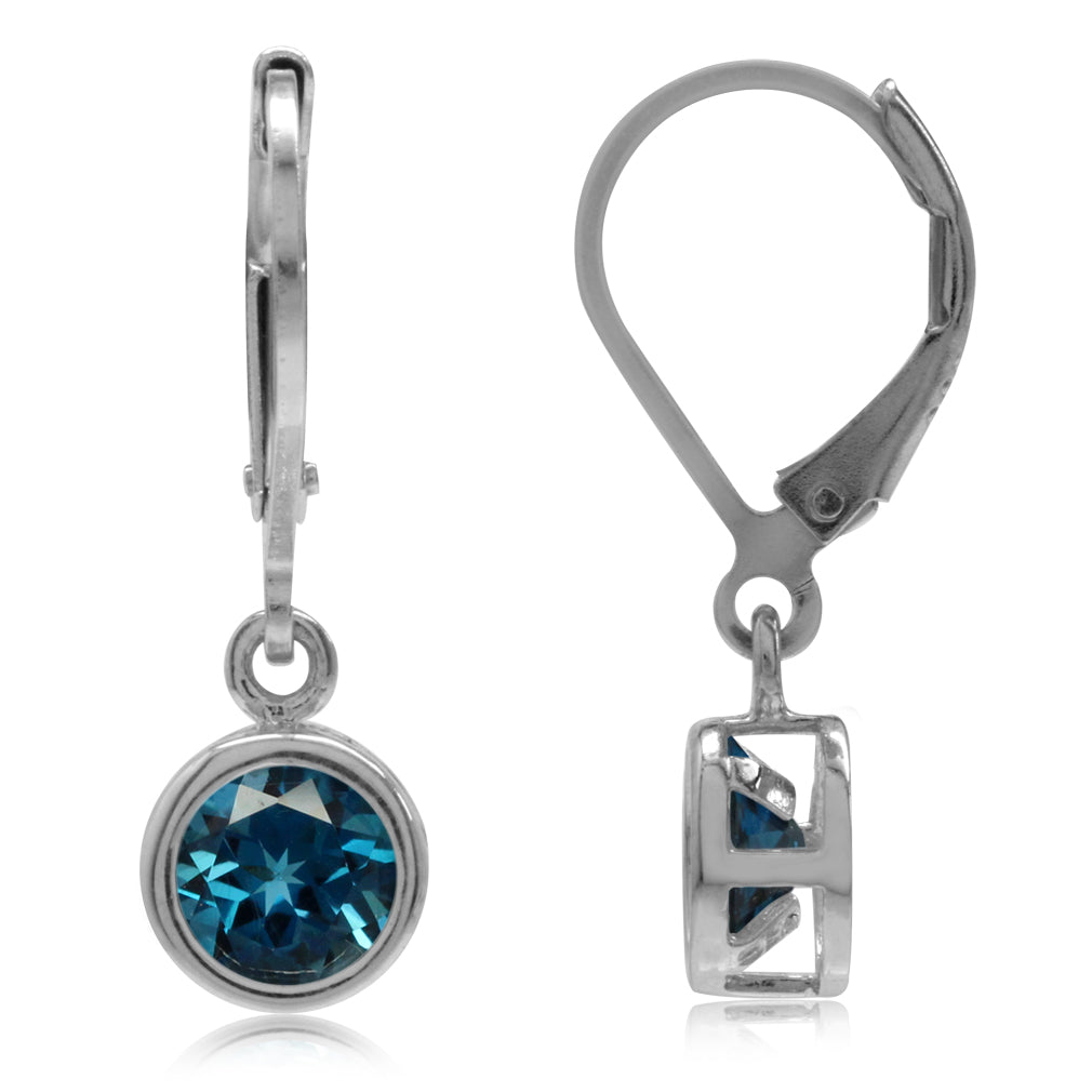 2.04ct. 6mm Genuine London Blue Topaz 925 Sterling Silver Bezel Set Leverback Dangle Earrings - Silvershake-store