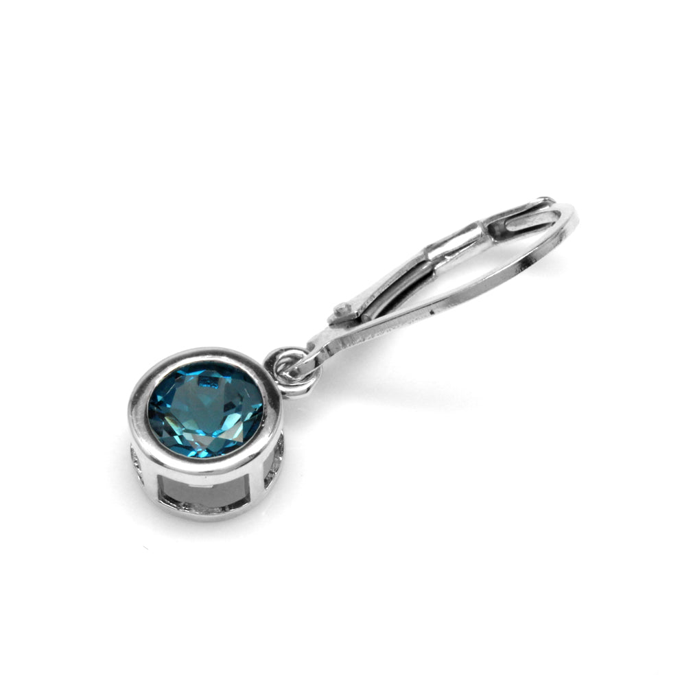 2.04ct. 6mm Genuine London Blue Topaz 925 Sterling Silver Bezel Set Leverback Dangle Earrings - Silvershake-store