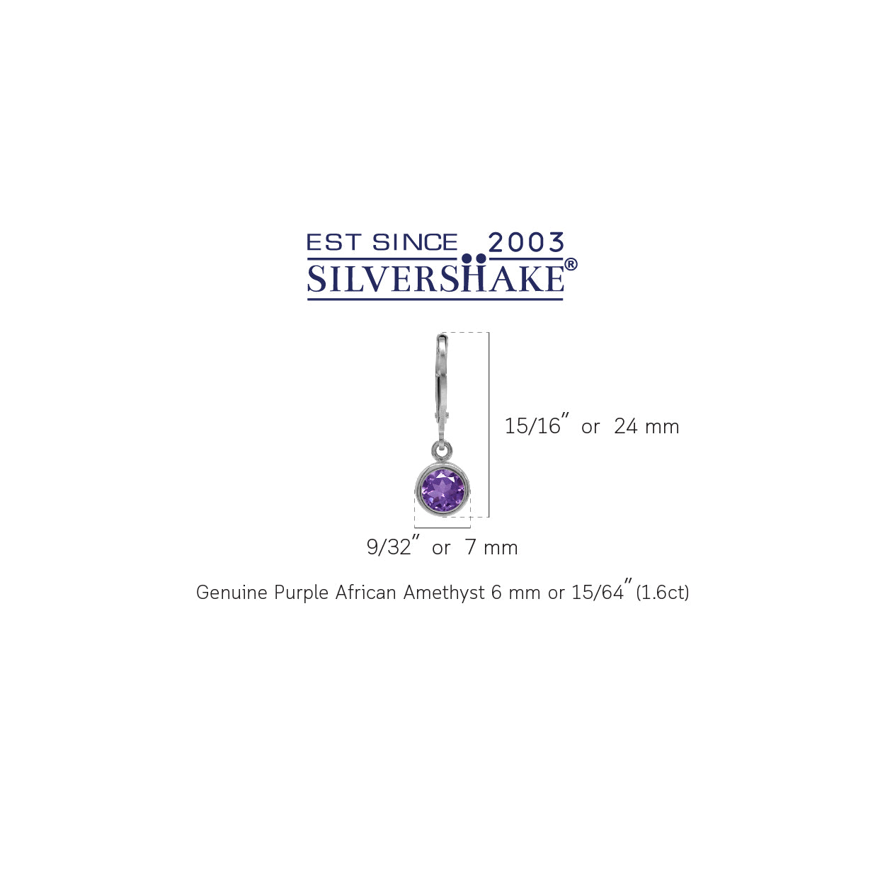1.6ct. 6mm Natural African Amethyst 925 Sterling Silver Bezel Set Leverback Dangle Earrings - Silvershake-store