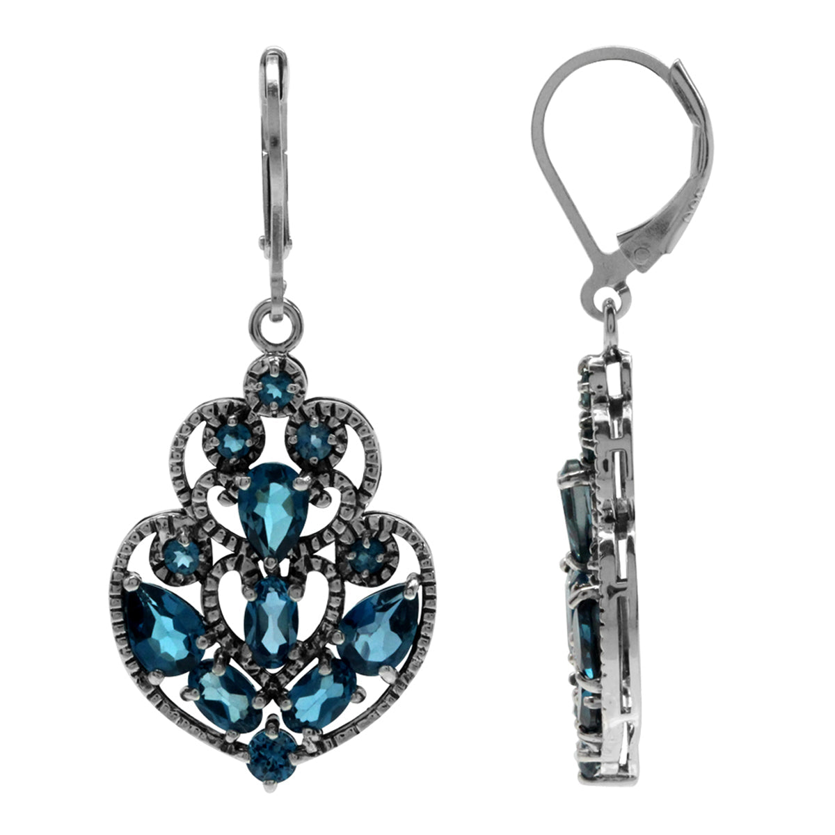 Silvershake 5.6ct. Genuine London Blue Topaz 925 Sterling Silver Filigree Victorian Style Leverback Earrings - Silvershake-store